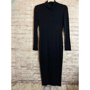 Naked Wardrobe The Classic Dress Large Black Mock Neck Midi Bodycon Stretchy